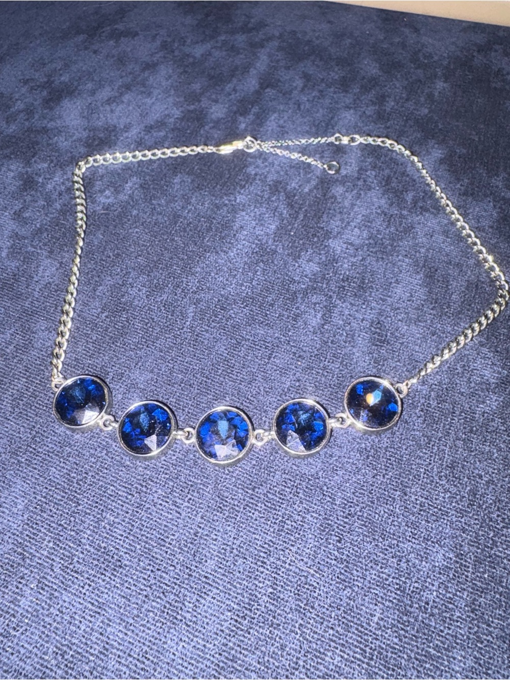 Blue Crystal Station Necklace – Silver Tone Minimalist Chain